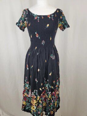 Utter Fashion Black Floral Smocked Maxi Dress Size S M Like New